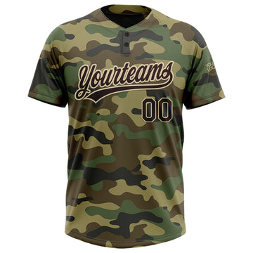 Custom Camo Brown-Cream Salute To Service Two-Button Unisex Softball Jersey