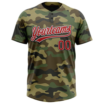 Custom Camo Red-Black Salute To Service Two-Button Unisex Softball Jersey