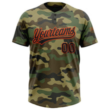 Load image into Gallery viewer, Custom Camo Black-Orange Salute To Service Two-Button Unisex Softball Jersey
