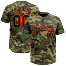 Load image into Gallery viewer, Custom Camo Black-Orange Salute To Service Two-Button Unisex Softball Jersey
