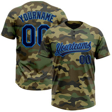 Load image into Gallery viewer, Custom Camo Navy-Electric Blue Salute To Service Two-Button Unisex Softball Jersey
