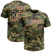 Load image into Gallery viewer, Custom Camo Vintage USA Flag-Cream Salute To Service Two-Button Unisex Softball Jersey
