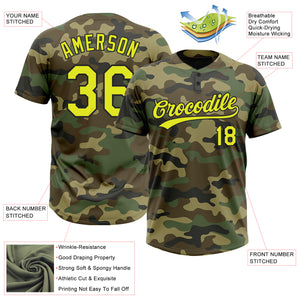 Custom Camo Neon Yellow-Black Salute To Service Two-Button Unisex Softball Jersey