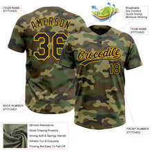 Load image into Gallery viewer, Custom Camo Black-Gold Salute To Service Two-Button Unisex Softball Jersey
