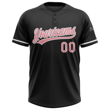 Custom Black Medium Pink-White Two-Button Unisex Softball Jersey