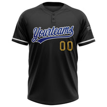 Load image into Gallery viewer, Custom Black Royal-Old Gold Two-Button Unisex Softball Jersey
