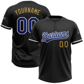 Custom Black Royal-Old Gold Two-Button Unisex Softball Jersey