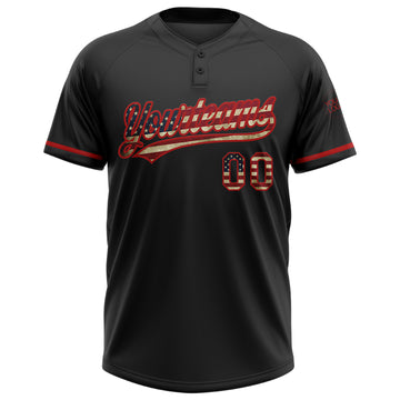 Custom Black Vintage USA Flag-Red Two-Button Unisex Softball Jersey