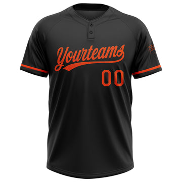 Custom Black Orange Two-Button Unisex Softball Jersey