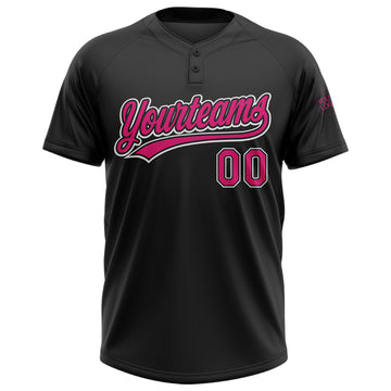 Custom Black Hot Pink-White Two-Button Unisex Softball Jersey