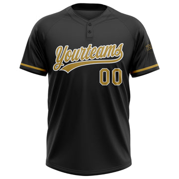 Custom Black Old Gold-White Two-Button Unisex Softball Jersey