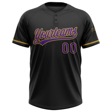 Custom Black Purple-Old Gold Two-Button Unisex Softball Jersey