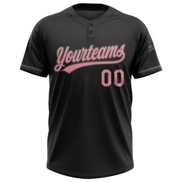 Custom Black Medium Pink-Steel Gray Two-Button Unisex Softball Jersey