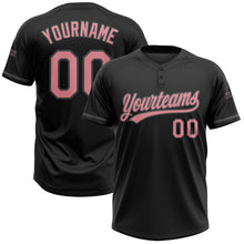 Load image into Gallery viewer, Custom Black Medium Pink-Steel Gray Two-Button Unisex Softball Jersey
