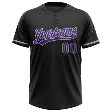 Custom Black Purple-Gray Two-Button Unisex Softball Jersey