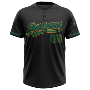 Custom Black Kelly Green-Old Gold Two-Button Unisex Softball Jersey