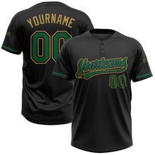 Load image into Gallery viewer, Custom Black Kelly Green-Old Gold Two-Button Unisex Softball Jersey
