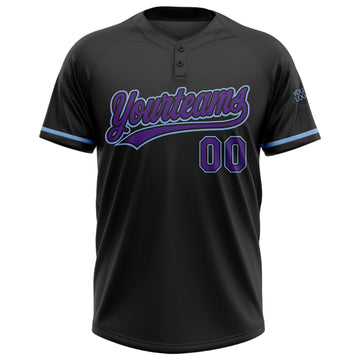 Custom Black Purple-Light Blue Two-Button Unisex Softball Jersey