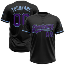 Load image into Gallery viewer, Custom Black Purple-Light Blue Two-Button Unisex Softball Jersey
