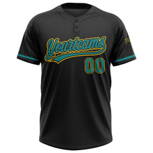 Load image into Gallery viewer, Custom Black Teal-Yellow Two-Button Unisex Softball Jersey
