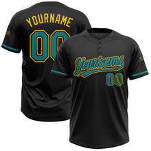 Load image into Gallery viewer, Custom Black Teal-Yellow Two-Button Unisex Softball Jersey
