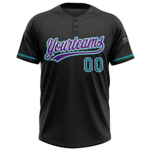 Load image into Gallery viewer, Custom Black Teal-Purple Two-Button Unisex Softball Jersey
