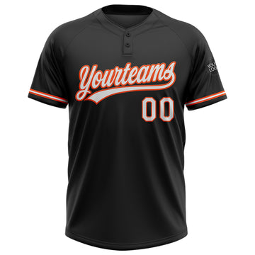 Custom Black White-Orange Two-Button Unisex Softball Jersey