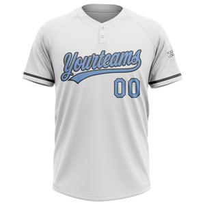 Custom White Light Blue-Steel Gray Two-Button Unisex Softball Jersey