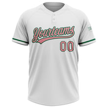 Load image into Gallery viewer, Custom White Medium Pink-Kelly Green Two-Button Unisex Softball Jersey
