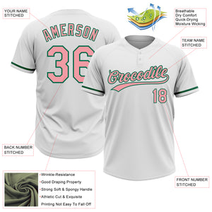 Custom White Medium Pink-Kelly Green Two-Button Unisex Softball Jersey