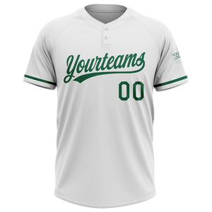 Custom White Kelly Green Two-Button Unisex Softball Jersey