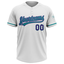 Load image into Gallery viewer, Custom White Purple-Teal Two-Button Unisex Softball Jersey
