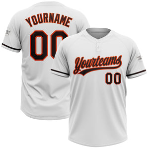 Custom White Brown-Orange Two-Button Unisex Softball Jersey