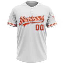 Load image into Gallery viewer, Custom White Orange-Gray Two-Button Unisex Softball Jersey
