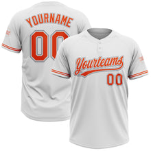 Load image into Gallery viewer, Custom White Orange-Gray Two-Button Unisex Softball Jersey
