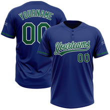 Load image into Gallery viewer, Custom Royal Kelly Green-White Two-Button Unisex Softball Jersey
