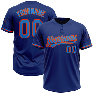 Custom Royal Powder Blue-Orange Two-Button Unisex Softball Jersey