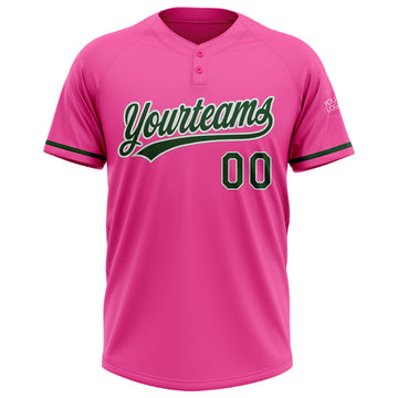 Custom Pink Green-White Two-Button Unisex Softball Jersey