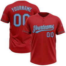 Load image into Gallery viewer, Custom Red Light Blue-Steel Gray Two-Button Unisex Softball Jersey
