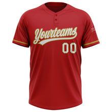 Load image into Gallery viewer, Custom Red White-Old Gold Two-Button Unisex Softball Jersey
