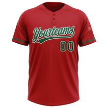 Load image into Gallery viewer, Custom Red Kelly Green-White Two-Button Unisex Softball Jersey
