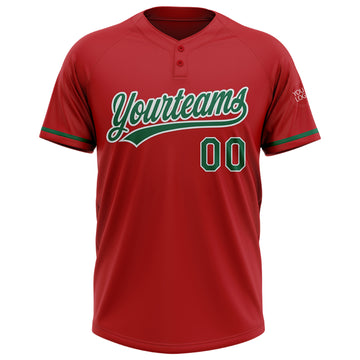 Custom Red Kelly Green-White Two-Button Unisex Softball Jersey