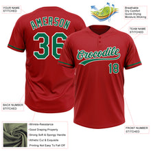 Load image into Gallery viewer, Custom Red Kelly Green-White Two-Button Unisex Softball Jersey
