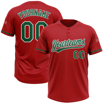 Custom Red Kelly Green-White Two-Button Unisex Softball Jersey
