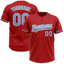 Load image into Gallery viewer, Custom Red Light Blue-White Two-Button Unisex Softball Jersey
