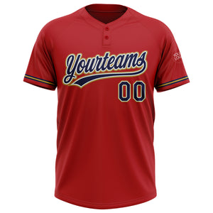 Custom Red Navy-Old Gold Two-Button Unisex Softball Jersey