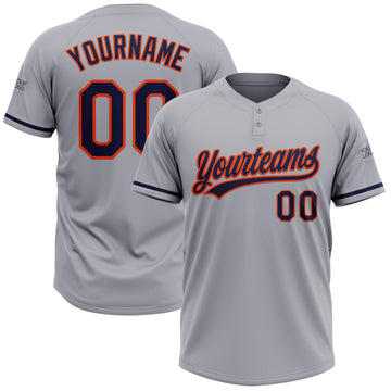 Custom Gray Navy-Orange Two-Button Unisex Softball Jersey