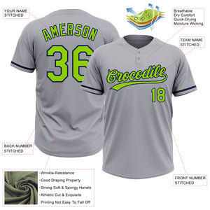 Custom Gray Neon Green-Navy Two-Button Unisex Softball Jersey