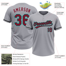 Load image into Gallery viewer, Custom Gray Crimson Black-Aqua Two-Button Unisex Softball Jersey
