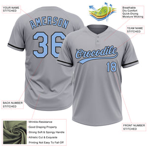 Custom Gray Light Blue-Black Two-Button Unisex Softball Jersey